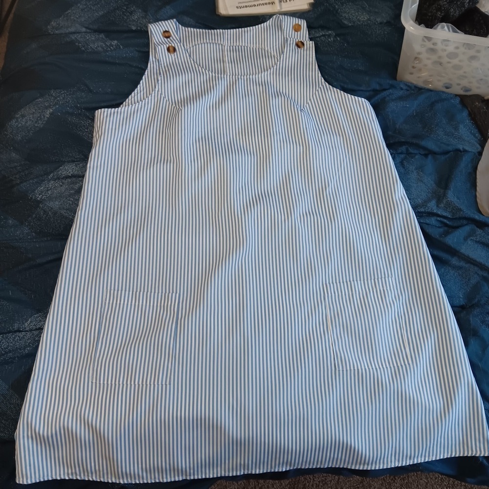 Blue White Striped Pinafore Jumper Dress Button Shoulder Summer Women Plus 4XL - Picture 8 of 16